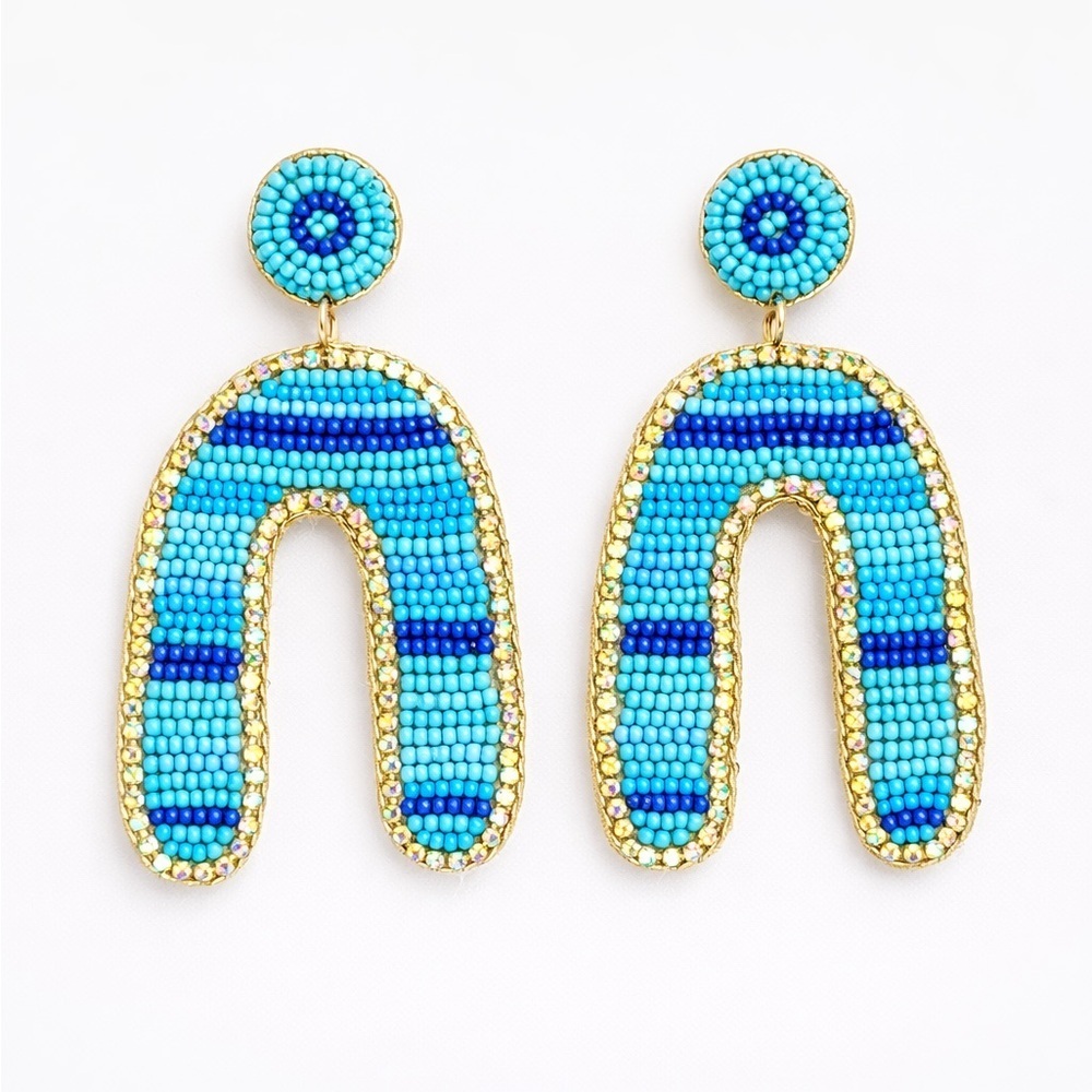 ⚜️ Blue Beaded Statement Earrings